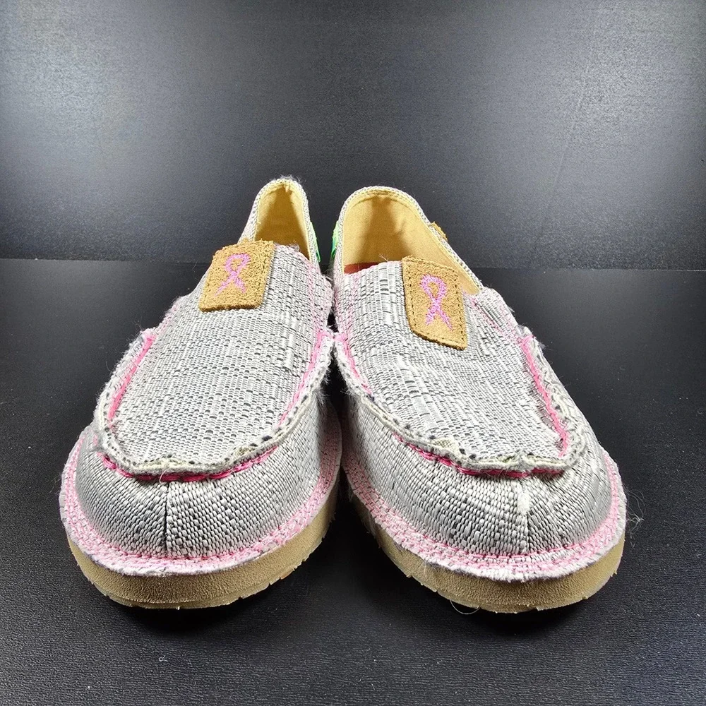 Twisted X WCL0012 Moccasins Womens 7.5 Grey Pink Ribbon ecoTWX Slip On Loafers - Picture 3 of 12